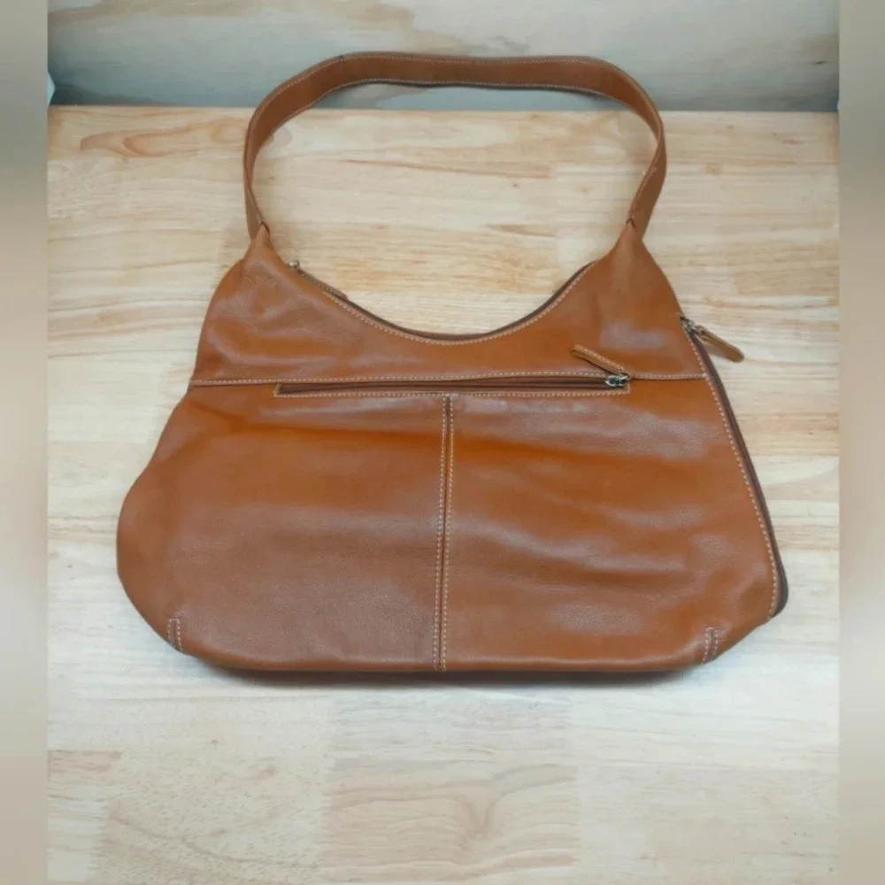 Tignanello Y2K Carmel brown leather handbag tote purse Euc!